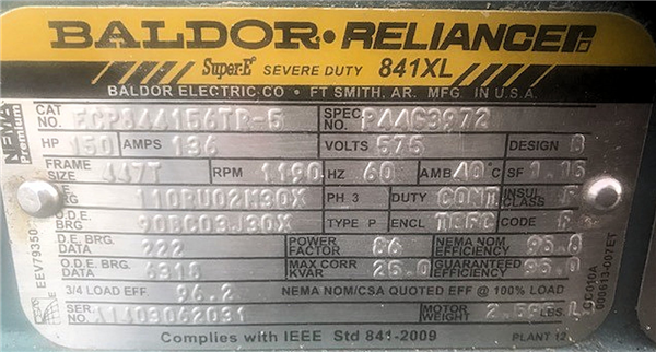 Baldor - Reliance 150 Hp Motor)
